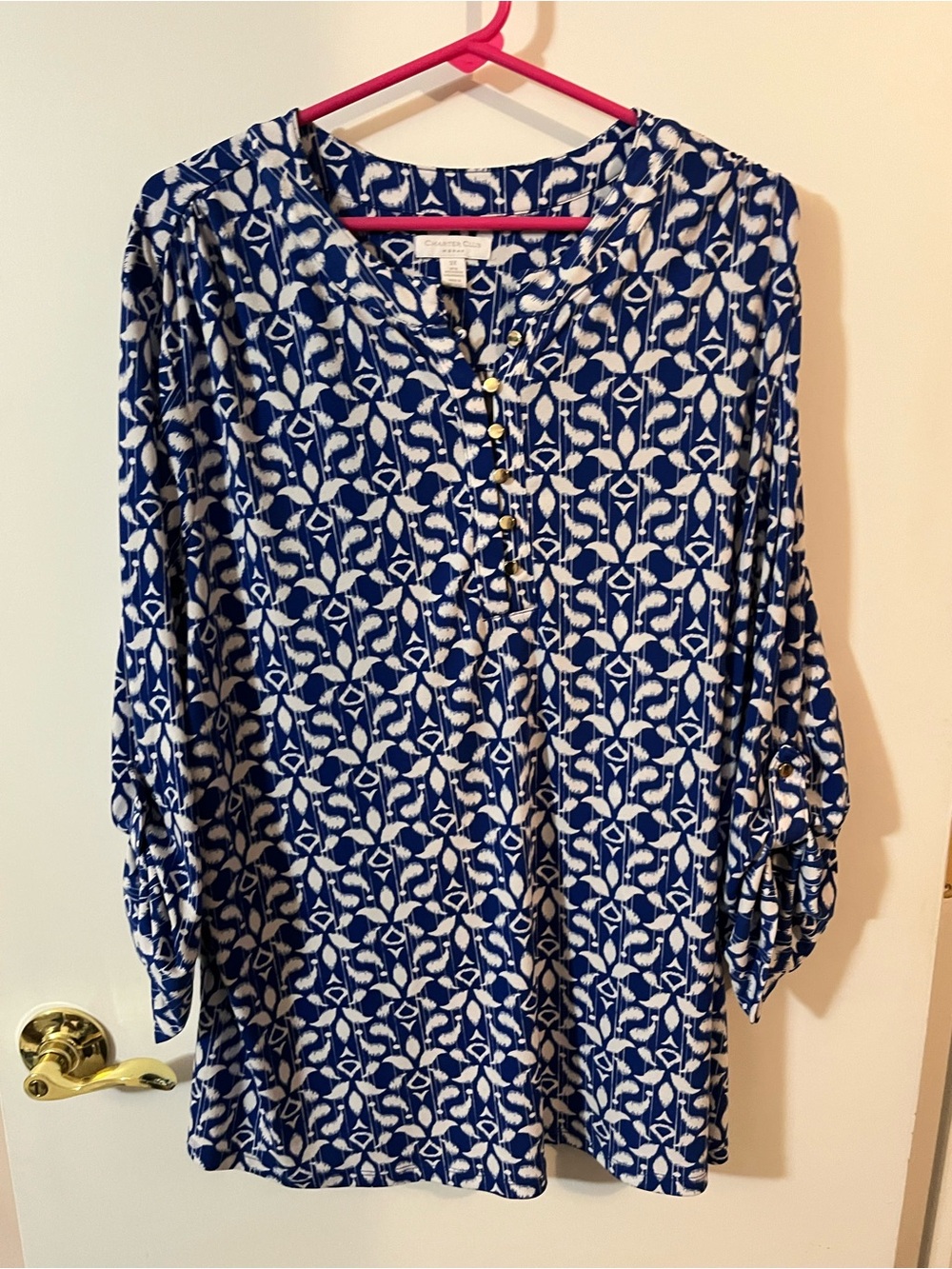 Charter Club Navy and White Printed Tunic Top 3X